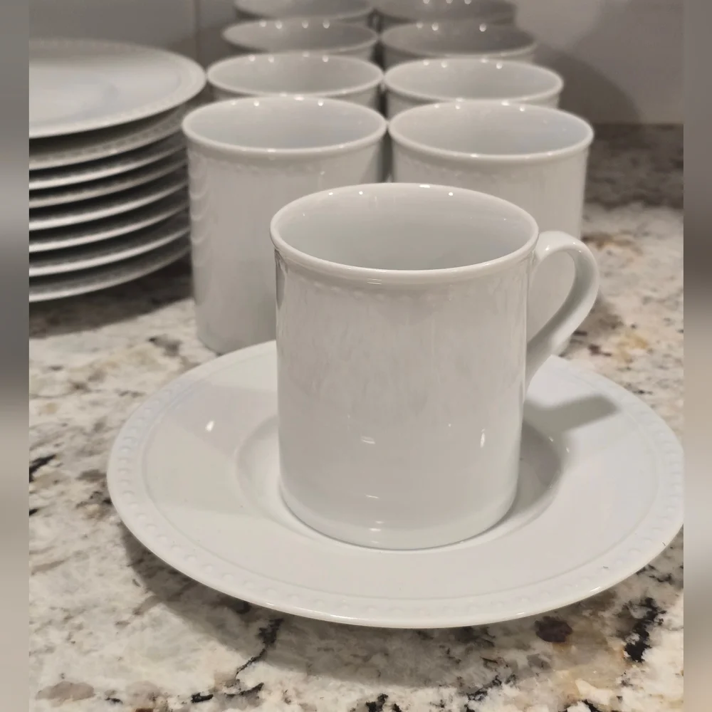 Crate&Barrel Staccato White Mug and Saucer Set 9 Full Settings